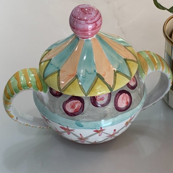 MacKenzie-Childs Taylor Ceramics โOdd Fellowsโ Lidded Sugar Bowl โ Hand-crafted - Picture 5 of 14
